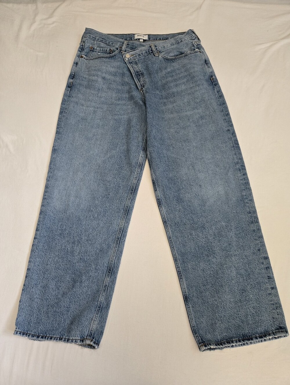 Agolde Light Wash Wide Leg Jeans with Frayed Hem